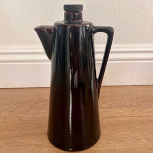 Vintage Brown Ceramic Syrup Pitcher Liqueur Bottle W Stopper Made In USA 9.5”‎ H